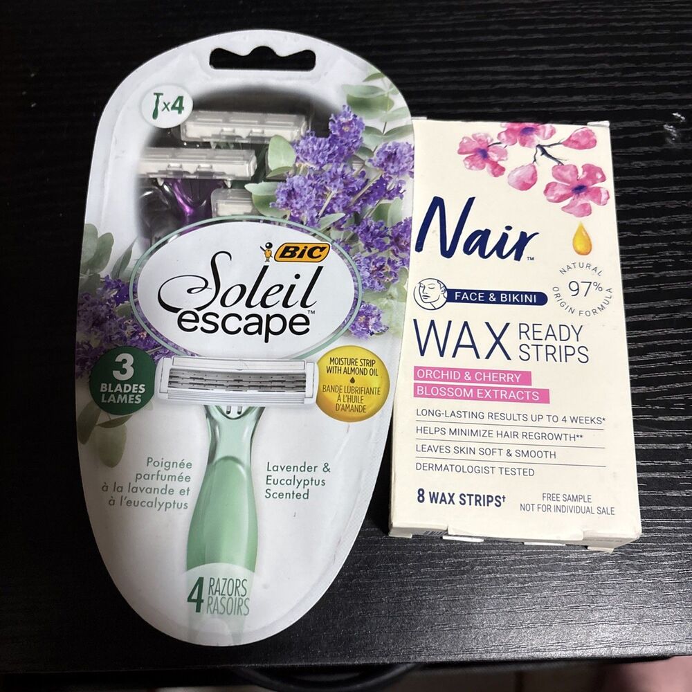 Nair Hair Remover Wax Ready Strips for Face & Bikini 8 Ct ORCHID CHERRY & Razors